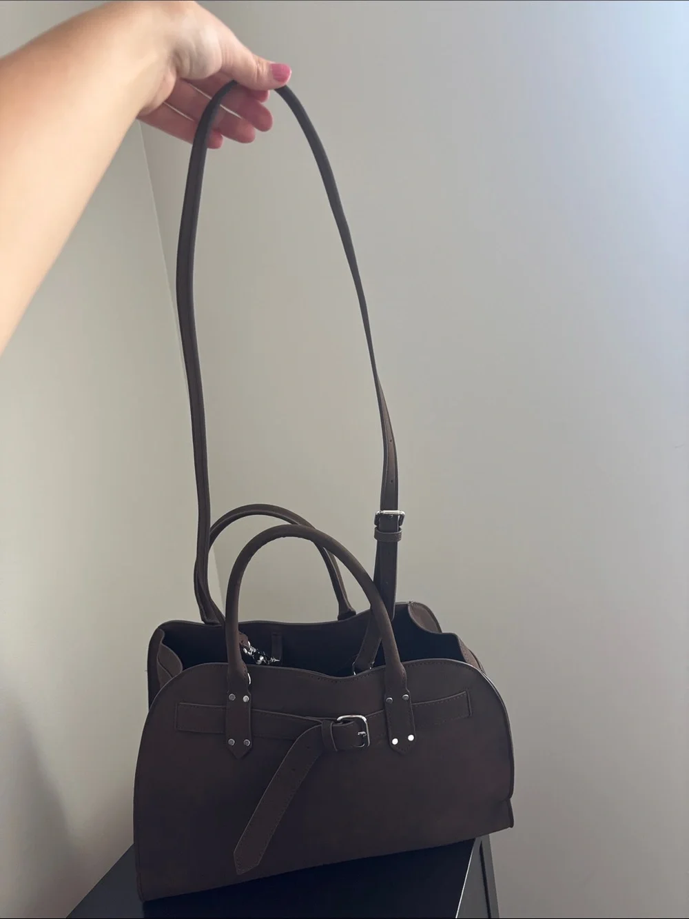 Rebecca Minkoff Dark Brown Leather Satchel with Buckle Detail